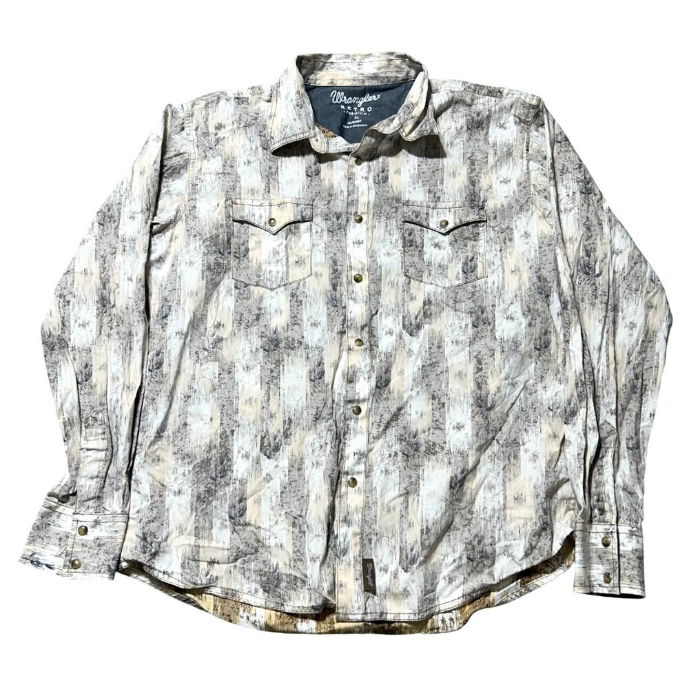 Wrangler Mens XL Retro Premium Western Button-Up Shirt Cactus Print Long Sleeve